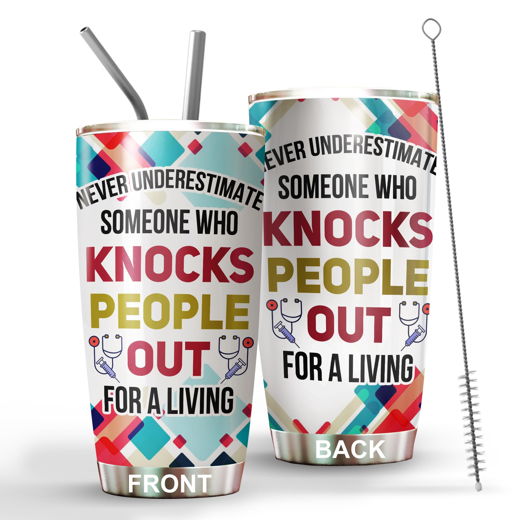 Anesthesia Tumbler Stainless Steel 20oz Straw Lid, Anesthesiologist Gift For Birthday Christmas, Anesthesiology Gift For Nurse Doctor Tech Assistant, CRNA PACU Nurse Anesthetist Coffee Cup