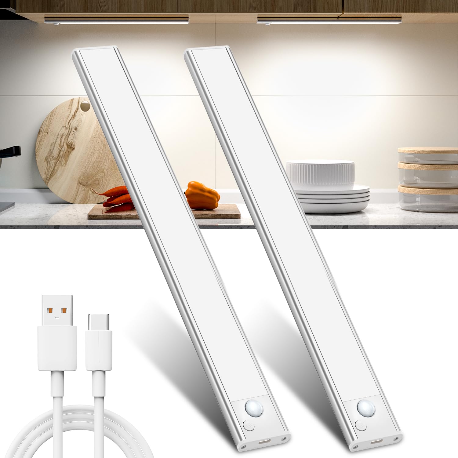 JEKEMORYE Luce LED Sottopensile Cucina Luci - Bianco 30CM 2 Pezzi