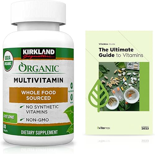 Kirkland Signature Organic Multivitamin - 80 tabletas recubiertas + guía exclusiva de vitaminas VitaMax (2 artículos)