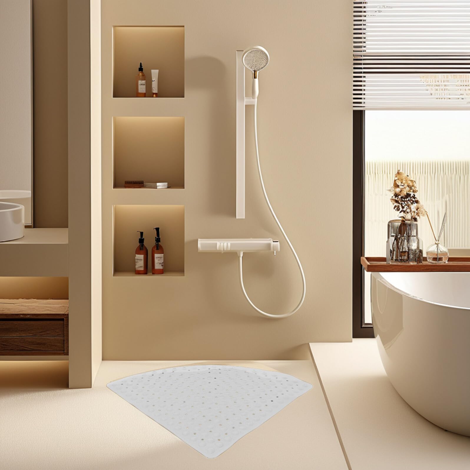 ARTIBETTER Silikon Badematte rutschfest Dreieckig 70X70cm Grau für Badewanne und Dusche rutschfeste Duschmatte Senioren Badvorleger Sicher und Komfortabel