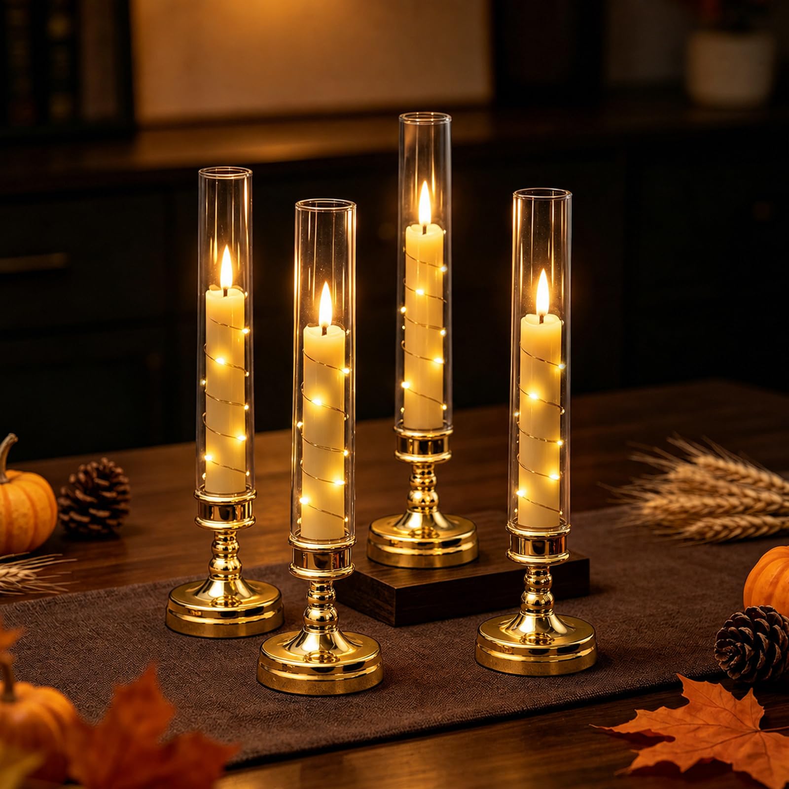 Flameless Candles Light, Set of 3 Flickering LED Candle with Remote & Timer, Dimmable Electric Candles Battery Operated, Star String Candle for Home Wedding Party Holiday Decor (Golden Base)