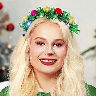 طوق للشعر بتصميم مضيء بإضاءة ليد للكريسماس، أربطة رأس بنمط كرات الكريسماس، شريط رأس متوهج، أزياء الكريسماس ورأس السنة الجديدة، اكسسوارات شعر للحفلات والأعياد للاطفال والبالغين من اسينيل