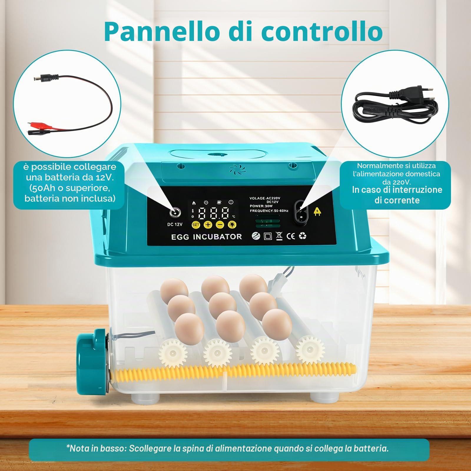 Incubatrice Automatica per 9 Uova, Macchina per Incubazione con Rotazione Automatica delle Uova, Controllo Umidità e Temperatura, 5 Modalità di Incubazione e Registrazione della Durata