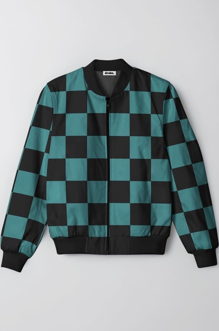 DROBE Demon slayer Anime Tanjiro Kimono Bomber Black Green Jacket/Tanjiro Kimono Bomber Jacket for men women/Unisex Anime all over printed jacket