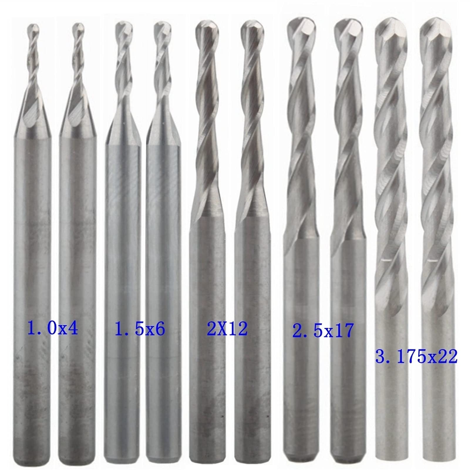 BERWENNY Carbide Ballnose End Mills Compatible with Wood Working Set Diameter 1mm-3.175mm CNC Engraving Router Bit Milling Cutter