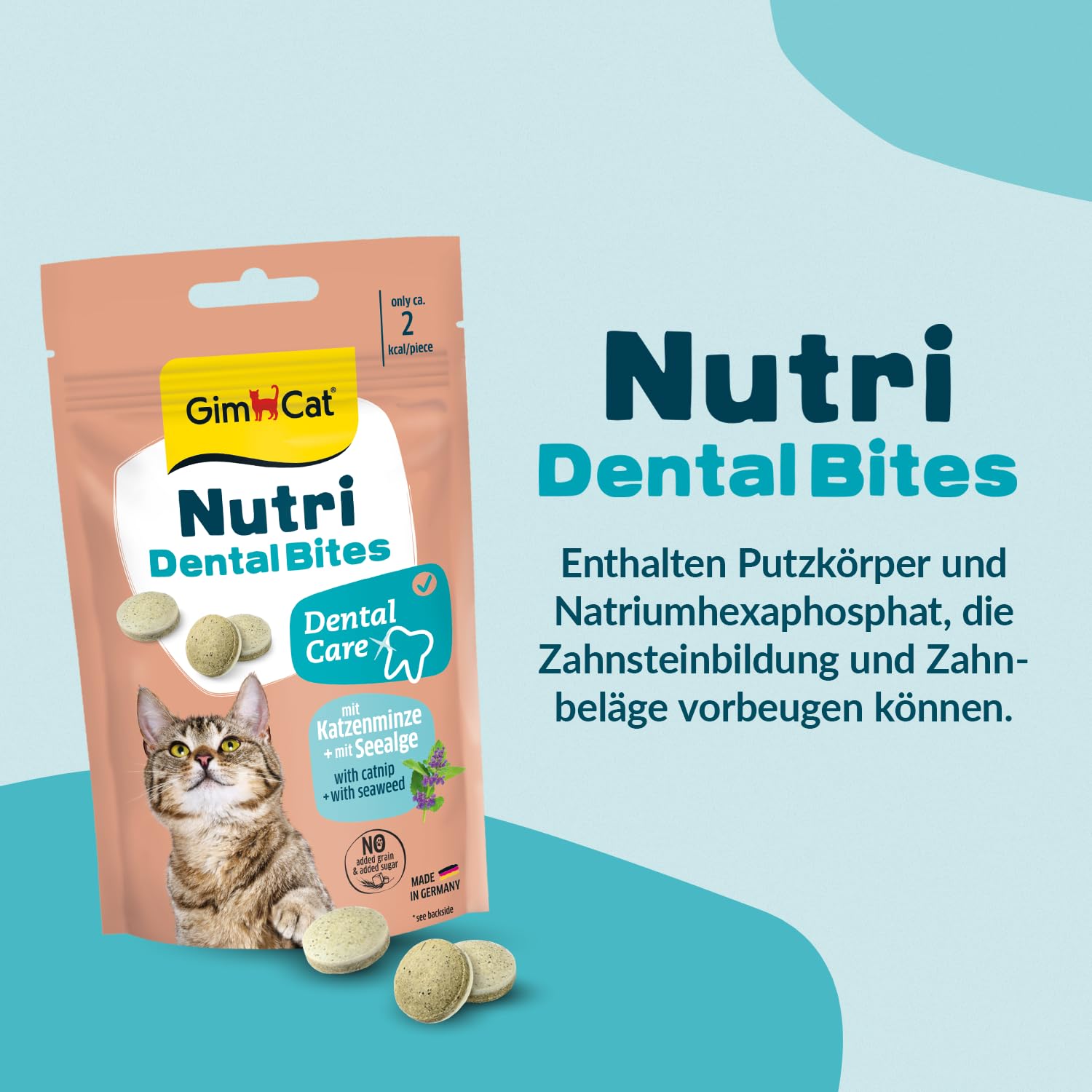 GimCat Nutri Dental Bites – Delicioso Aperitivo con una Receta específica para el Bienestar de tu Gato – 1 Bolsa (1 x 40 g)