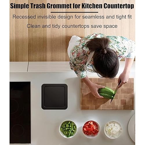 Miniatura 3 de DELORM Cubo de basura empotrado con tapa de solapa para encimera, ojal de basura de acero inoxidable integrado, tapa de cubo de basura abatible