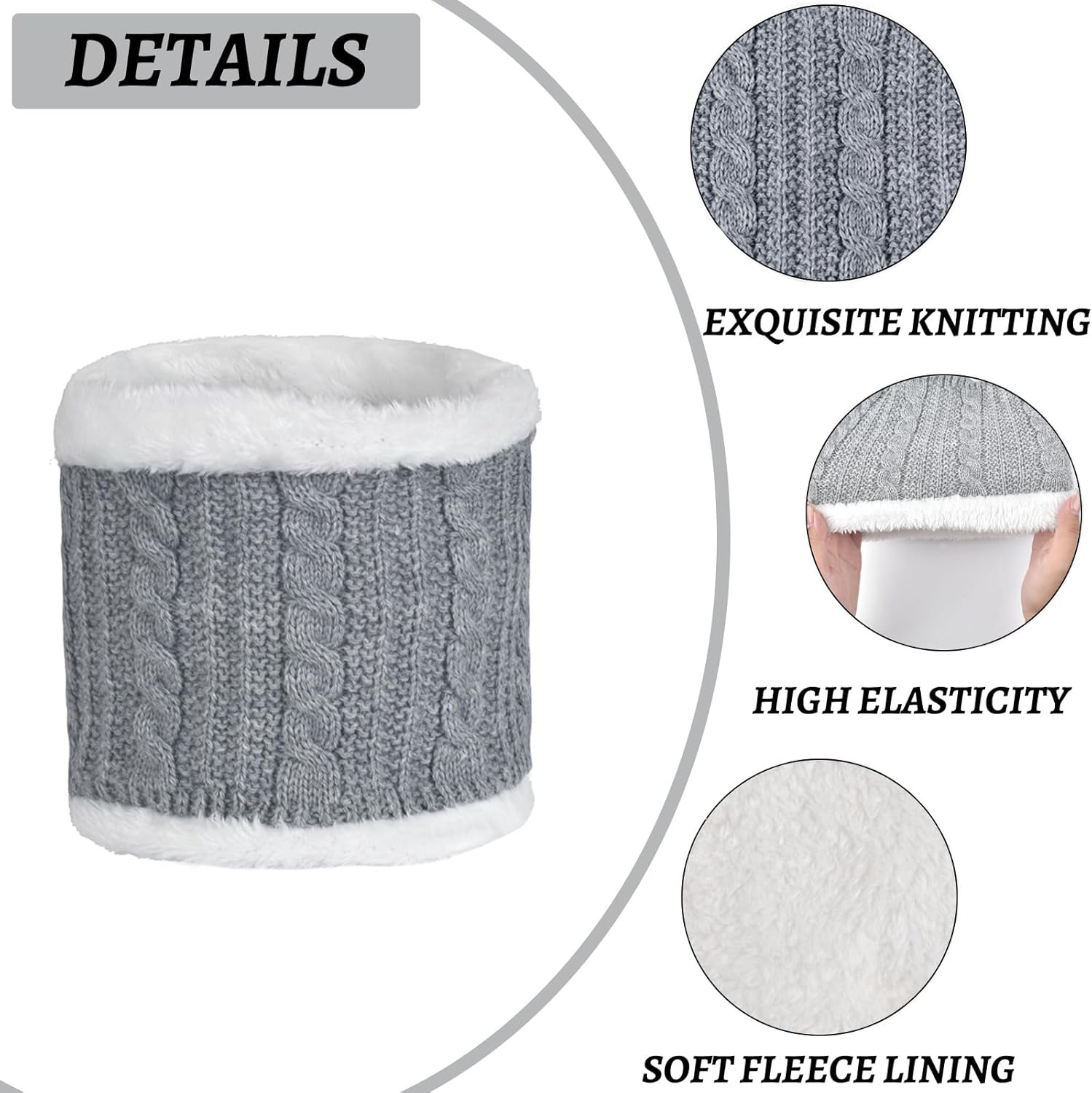 Kids Winter Hat Gloves Scarf Set, Knit Beanie with Pompom for Girls Boys Neck Warmer Thick Fleece Lining Thermal 2-10 Toddler - Image 4