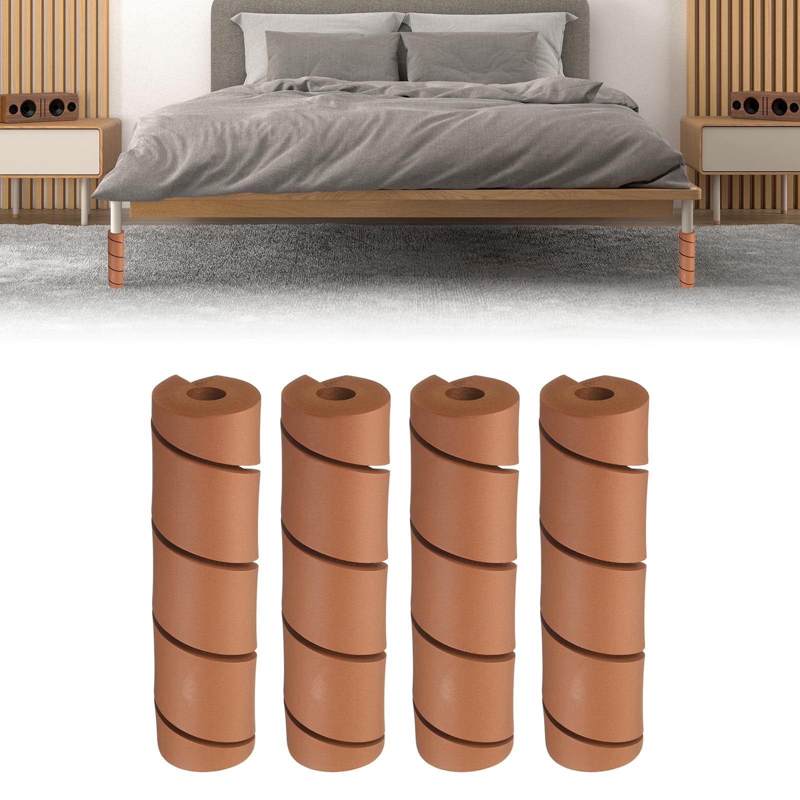 sourcing map 4Pcs Bed Frame Leg Covers, 15 x 152 mm Non-Adhesive Bed Frame Toe Protectors, Adjustable Safety Foot Prevents Toe from Hitting Hard Chair Table Furniture Legs, Coffee