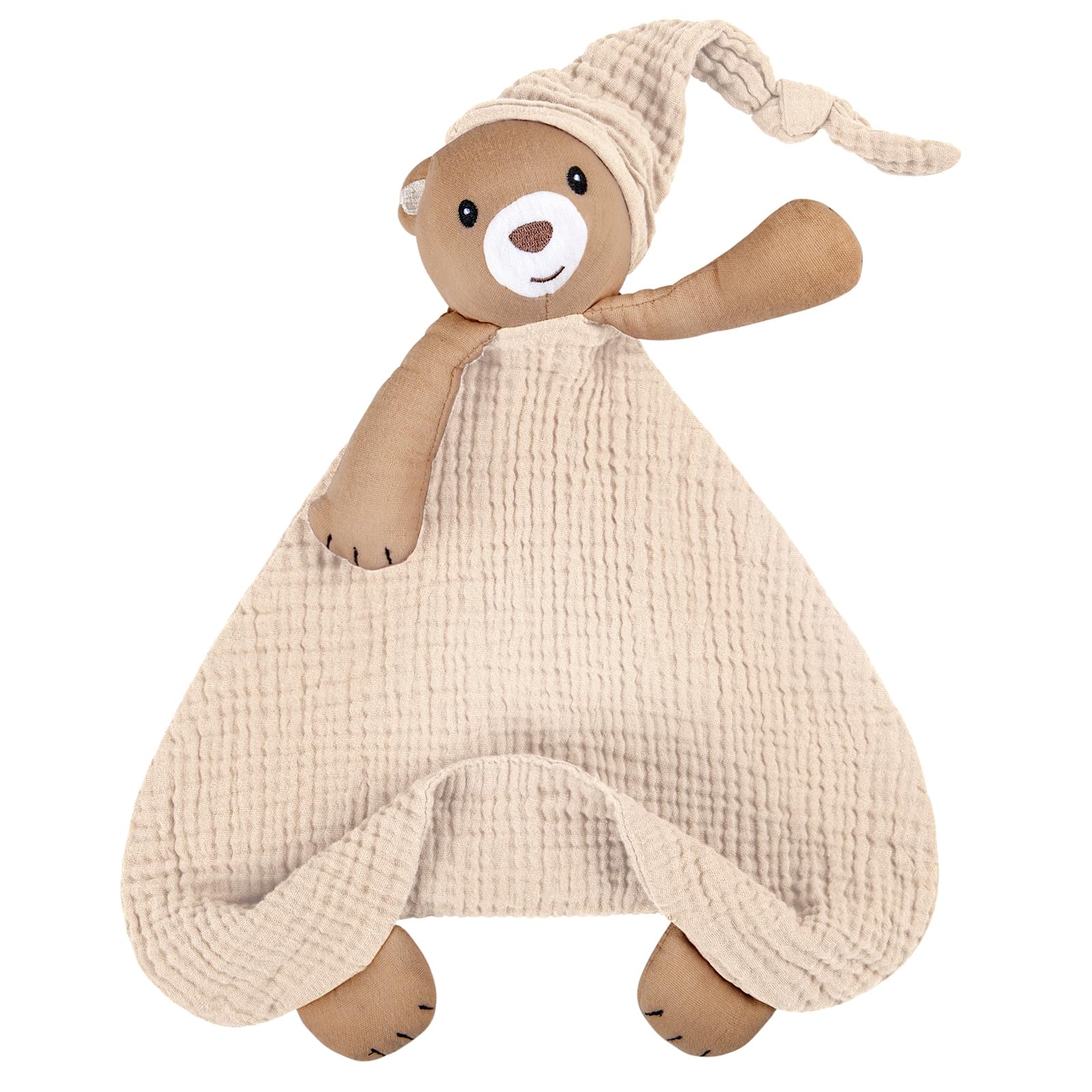 lulumoon Security Blanket: Muslin Lovey for Babies Travel & Daycare - Skin-Friendly Snuggle Companion for Self-Soothe (Bear-Cream) - 1