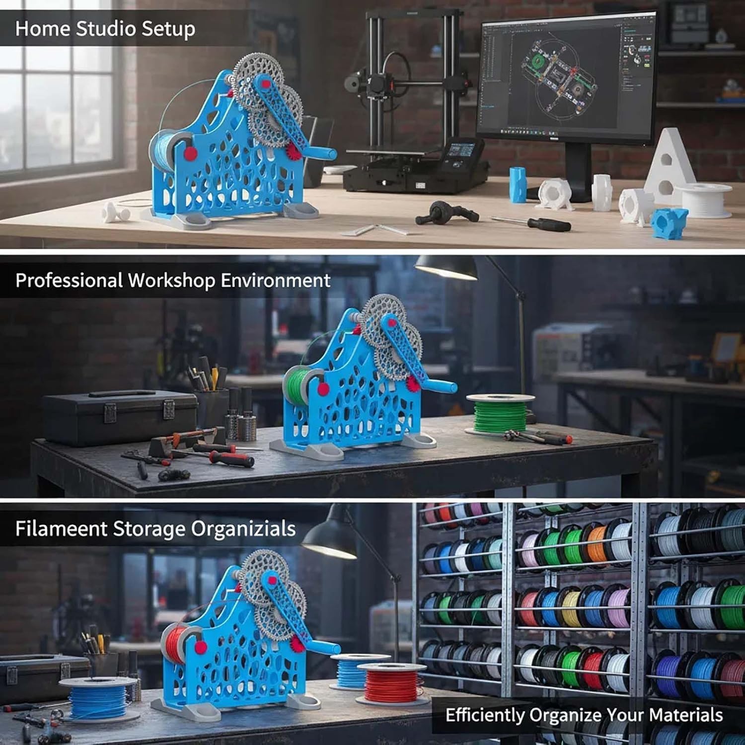 3D Printer Filament Retractor, Hand-cranked 3D Filament Respooler, Removable Modular Design,Wrap Neatly Without Tangling, for 1kg Spools, 3D Printing Enthusiasts, Textile Artists