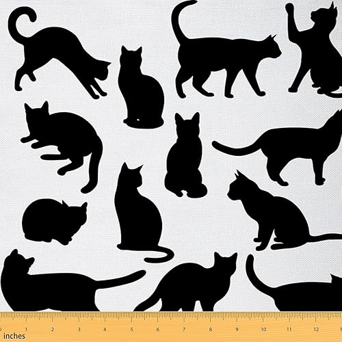 Bonita tela de gato de The Yard con silueta de animal simple para niños, adolescentes y adultos, linda tela de costura para bricolaje, sofá, silla,