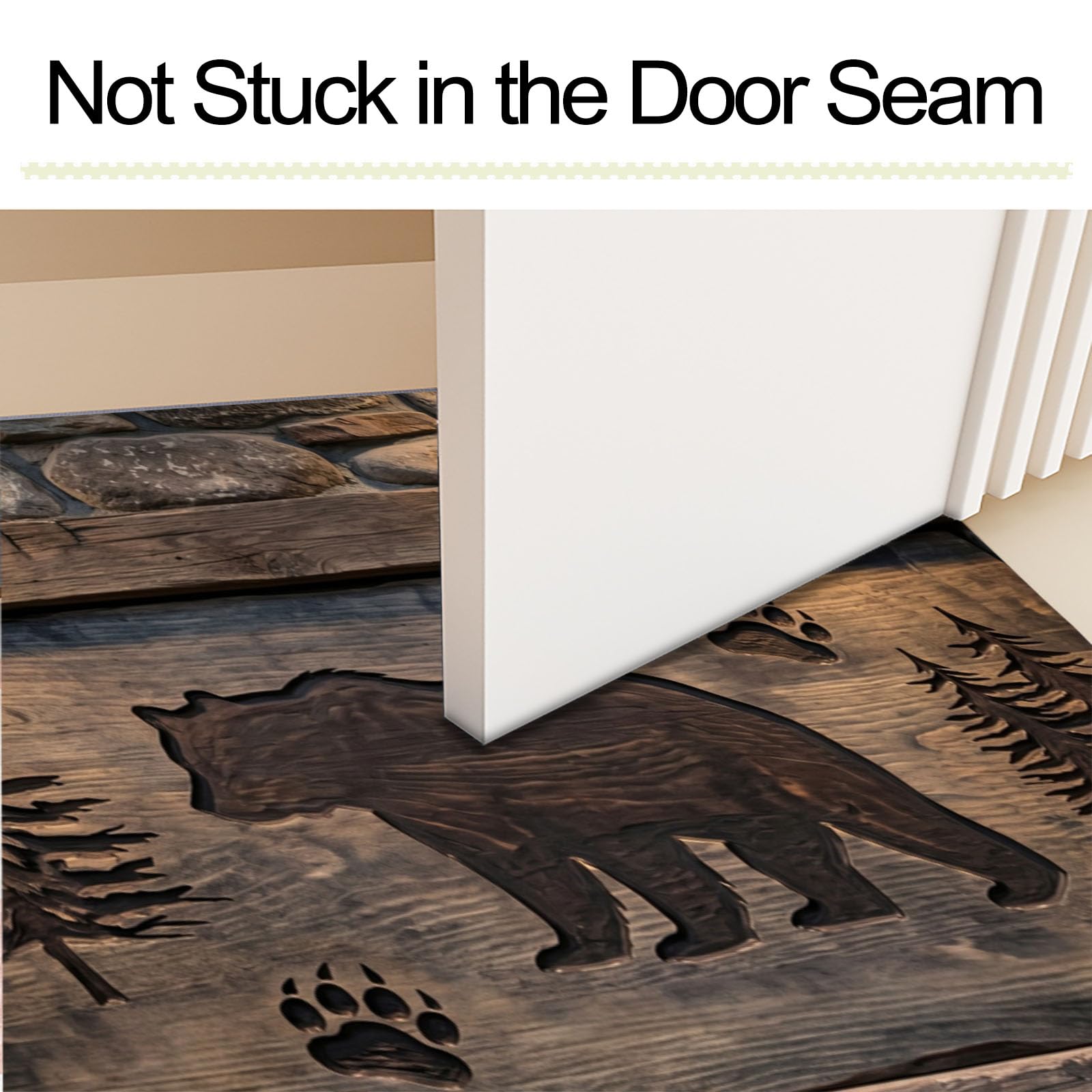 Felpudo Ultrafino Para Interiores, 80X120Cm, Talla De Madera De Oso Pardo Antiguo Alfombra Antideslizante Lavable Para Entrada, Animales Rurales Paredes Felpudo De Perfil Bajo, Atrapa Suciedad, Marrón
