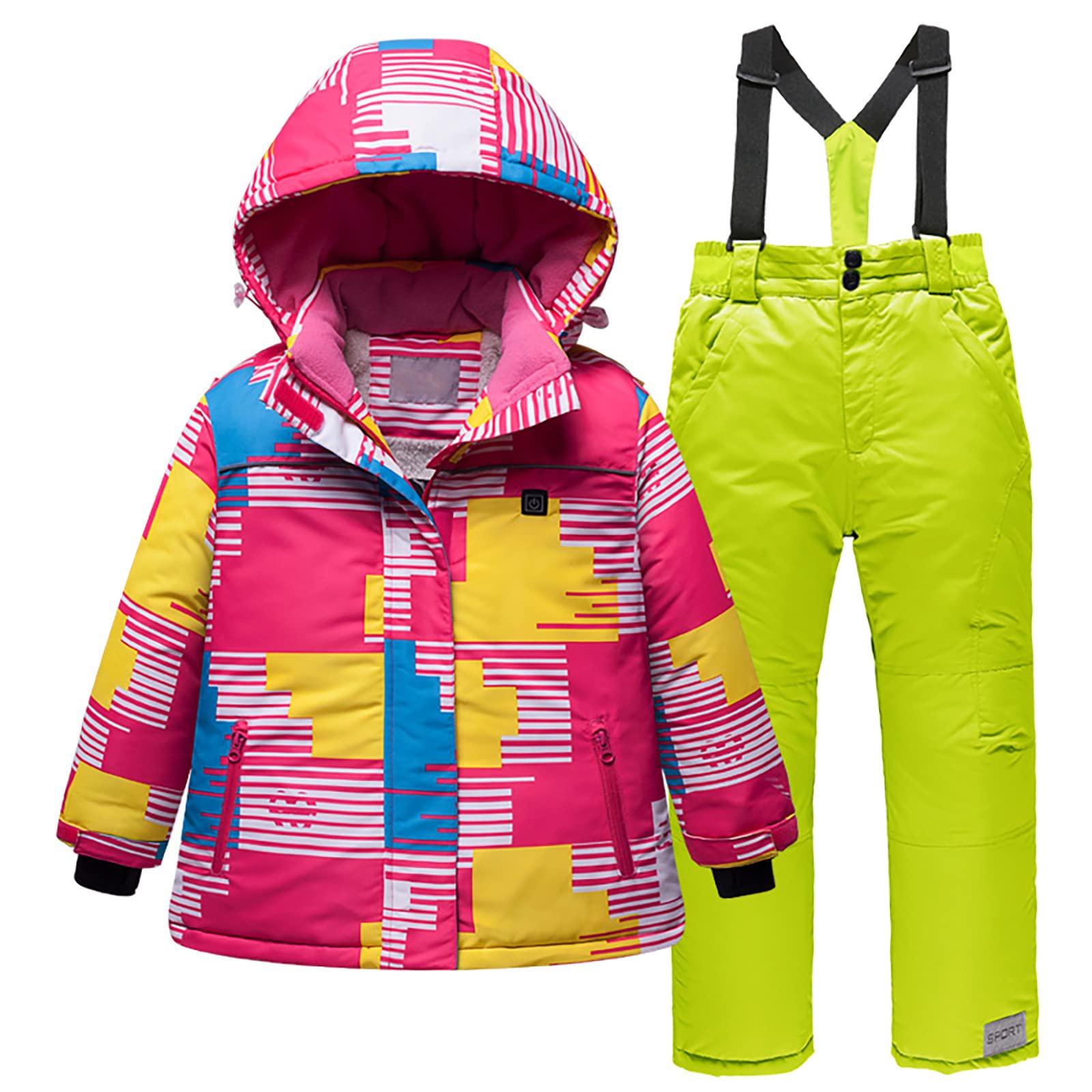 Combinaison de Ski Enfants Garçons Fille Combinaison de Ski ado Ensembles de Neige Doudoune à Capuche Ensemble 2pcs Veste de Ski + Salopette Pantalon Enfants Vêtements de Ski Fille 3-14 Ans