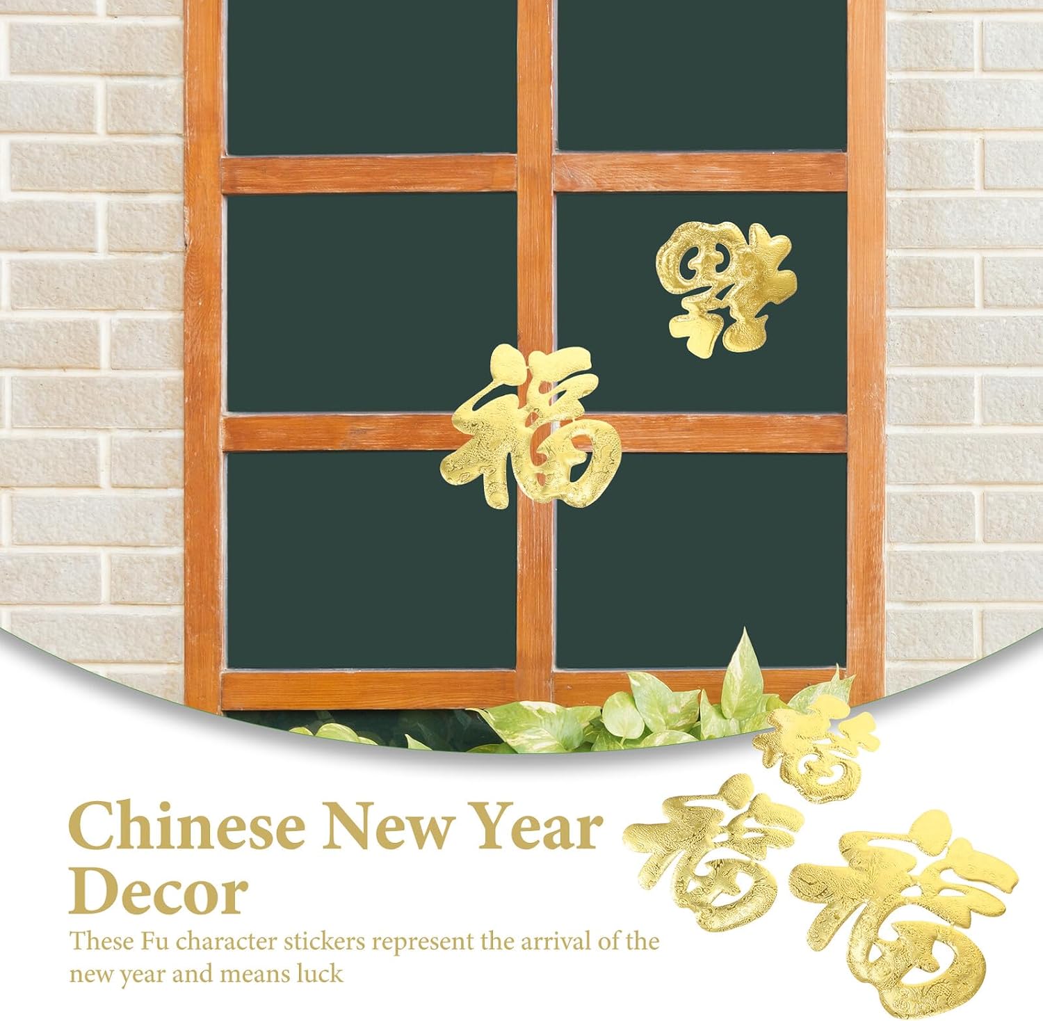 HEMOTON Fu Character Window Decals 6pcs Set, Golden Door Stickers for New Year, Spring Festival Wall and Glass Window Stickers, Chinese Holiday Party Supplies Decoration