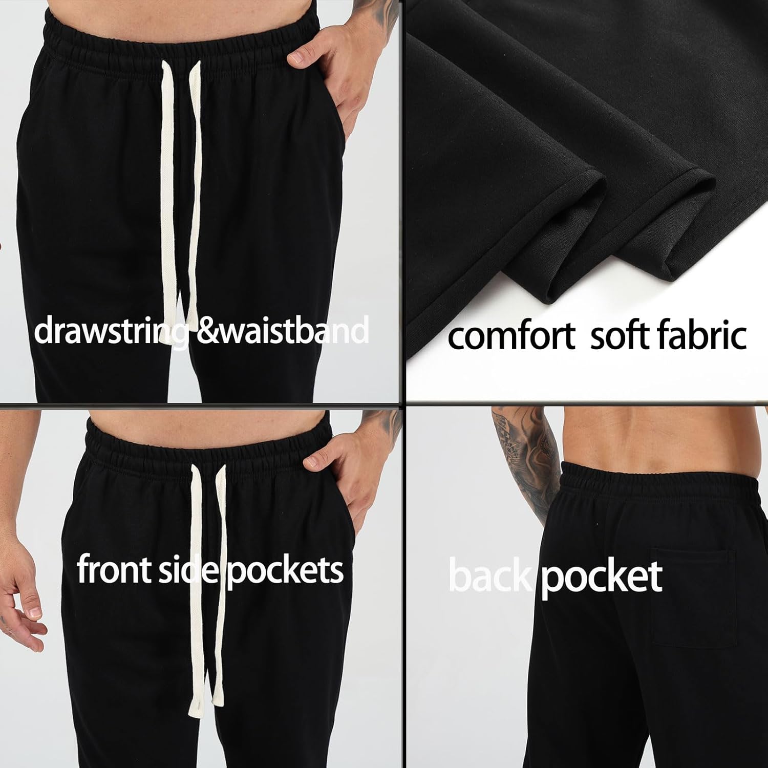 SHAGGA Men's Sweatpants Open Hem Joggers Baggy Lounge Pants Stretch Waist Athletic with Pockets for Running Gym Workout - Image 5