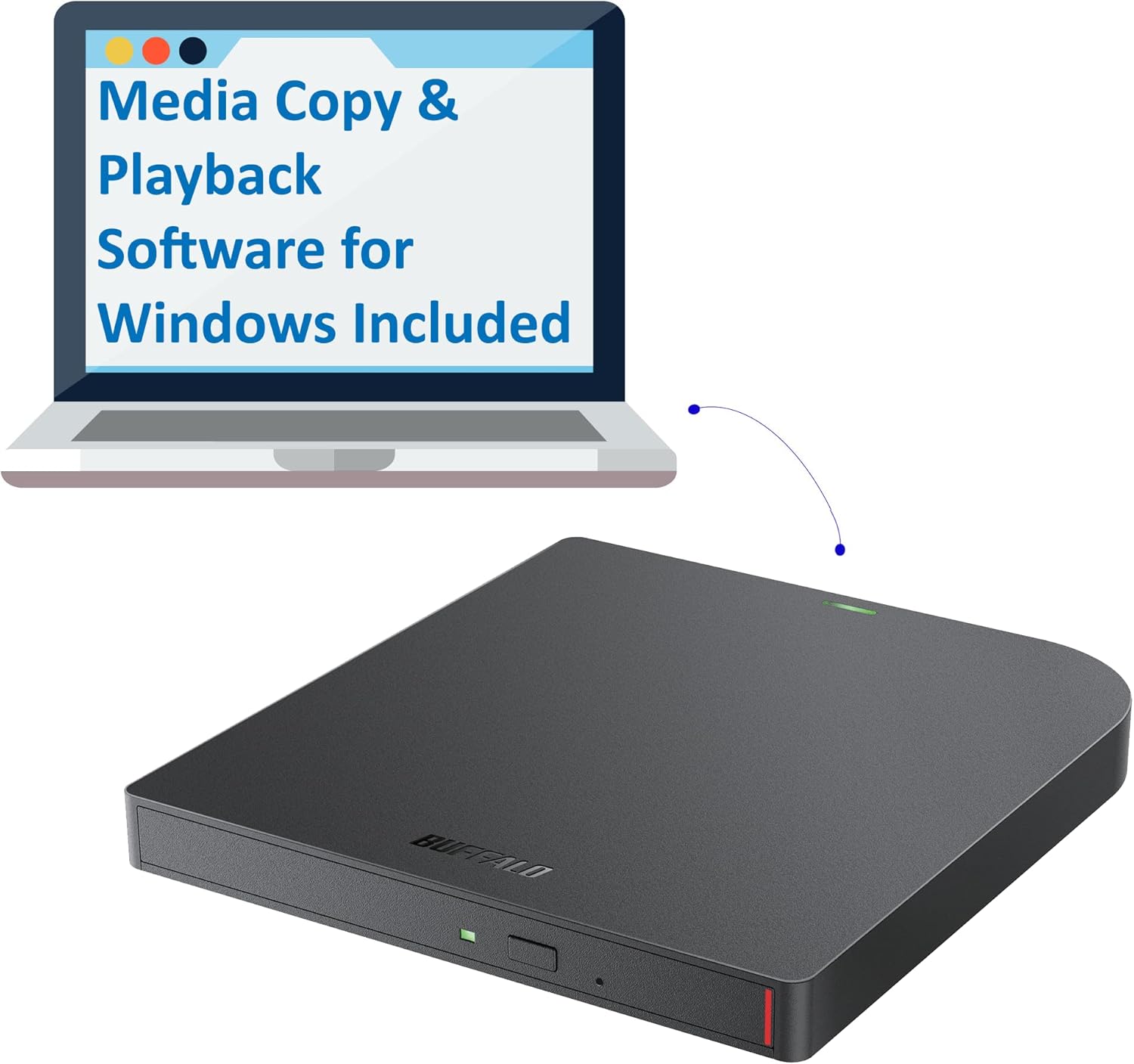 BUFFALO MediaStation 6X Portable Type-C USB 3.2 (Gen 1) Blu-ray Drive/External, Plays and Burns Blu-Rays, DVDs, and CDs. Compatible with PC/Mac Laptops and Desktops.