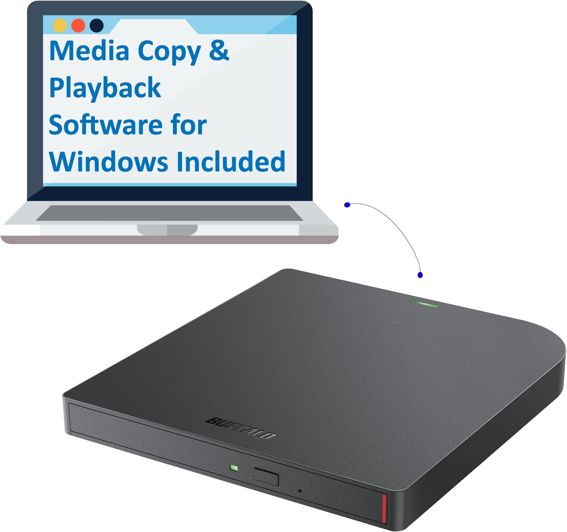 BUFFALO MediaStation 6X Portable Type-C USB 3.2 (Gen 1) Blu-ray Drive/External, Plays and Burns Blu-Rays, DVDs, and CDs. Compatible with PC/Mac Laptops and Desktops