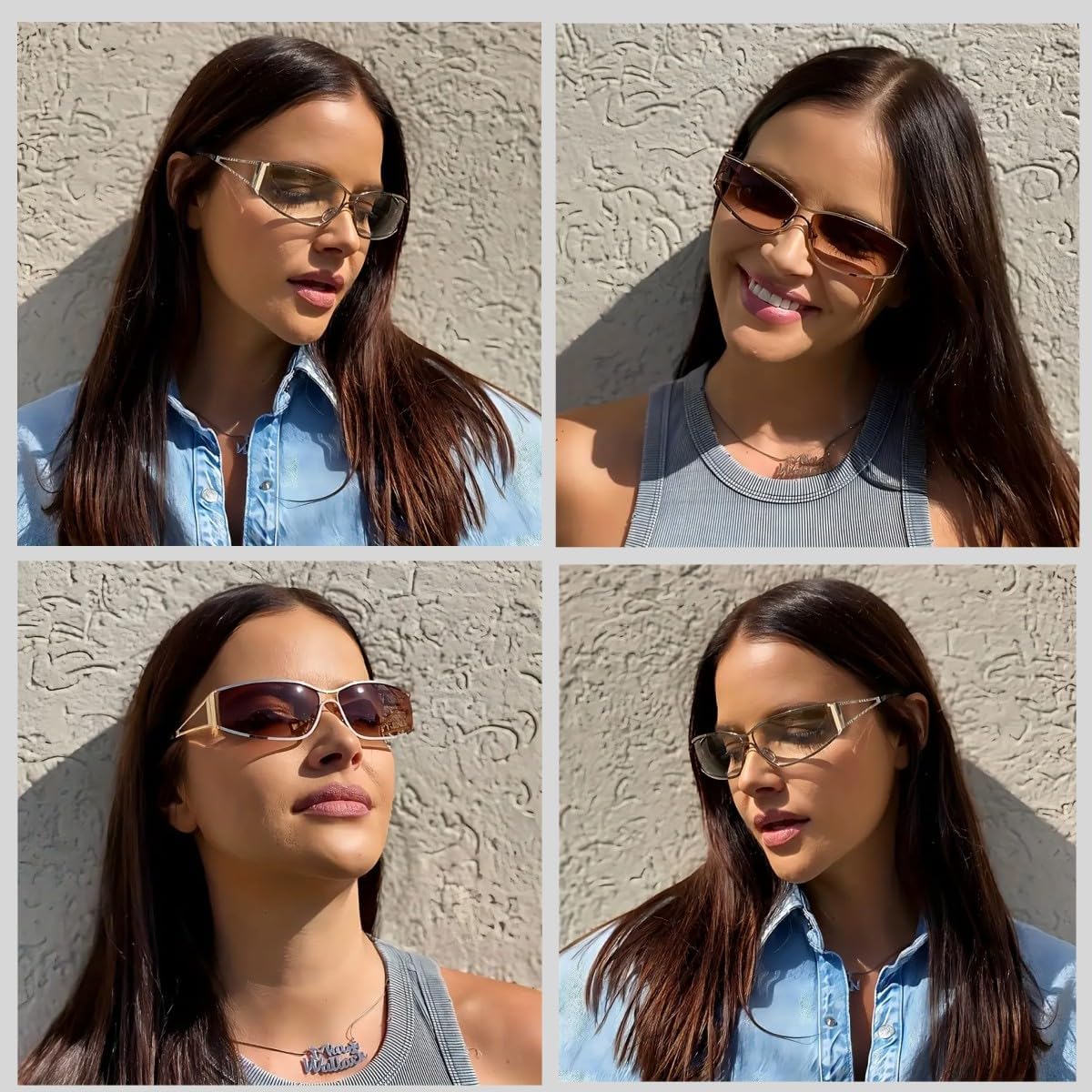 Y2K Sunglasses for Women Men Aesthetics 2000s Outfit Accessories Oval Y2K Glasses Metal Frame Wrap Around Shades - Image 7