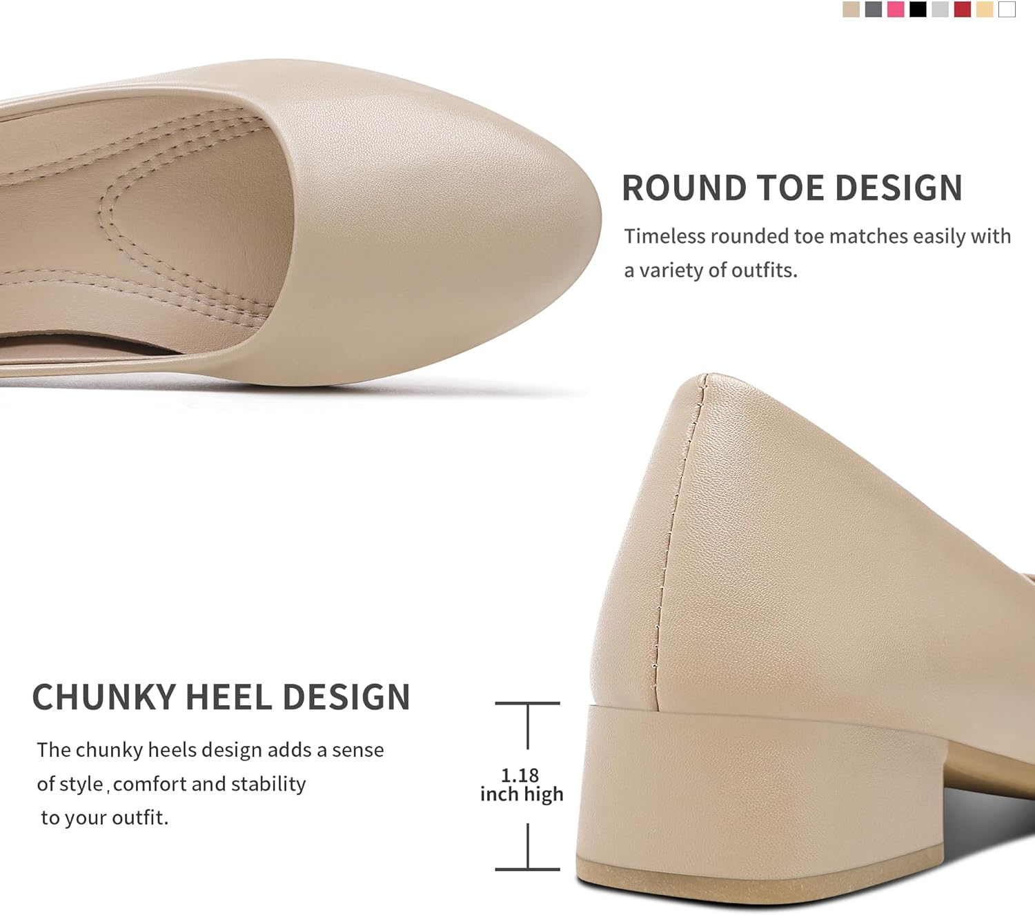 Jeekopeg Low Chunky Pumps Women's Round Toe Heels PU Leather Chunky Pump Shoes Classic Closed Toe Pumps Low Heel Dress Shoes for Women - Image 5