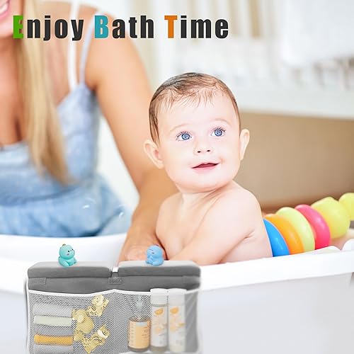 Miniatura 7 de Juego de rodilleras y coderas de baño para el baño del bebé, alfombrilla gruesa de espuma viscoelástica de secado rápido con bolsillos organizadores