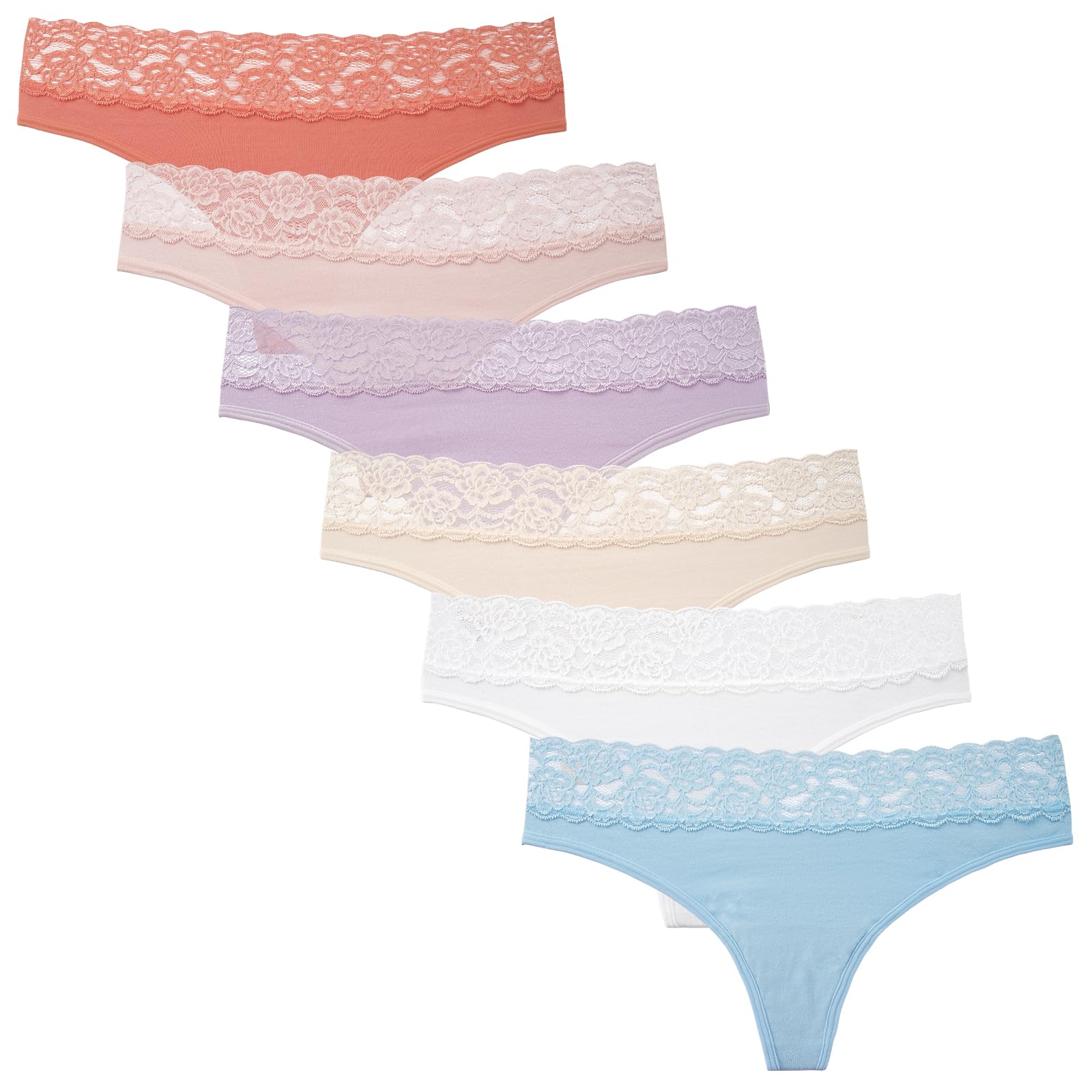 INNERSY String Tanga Damen Spitze Sexy Unterwäsche Frauen Hipster Unterhosen Baumwolle 6er Pack