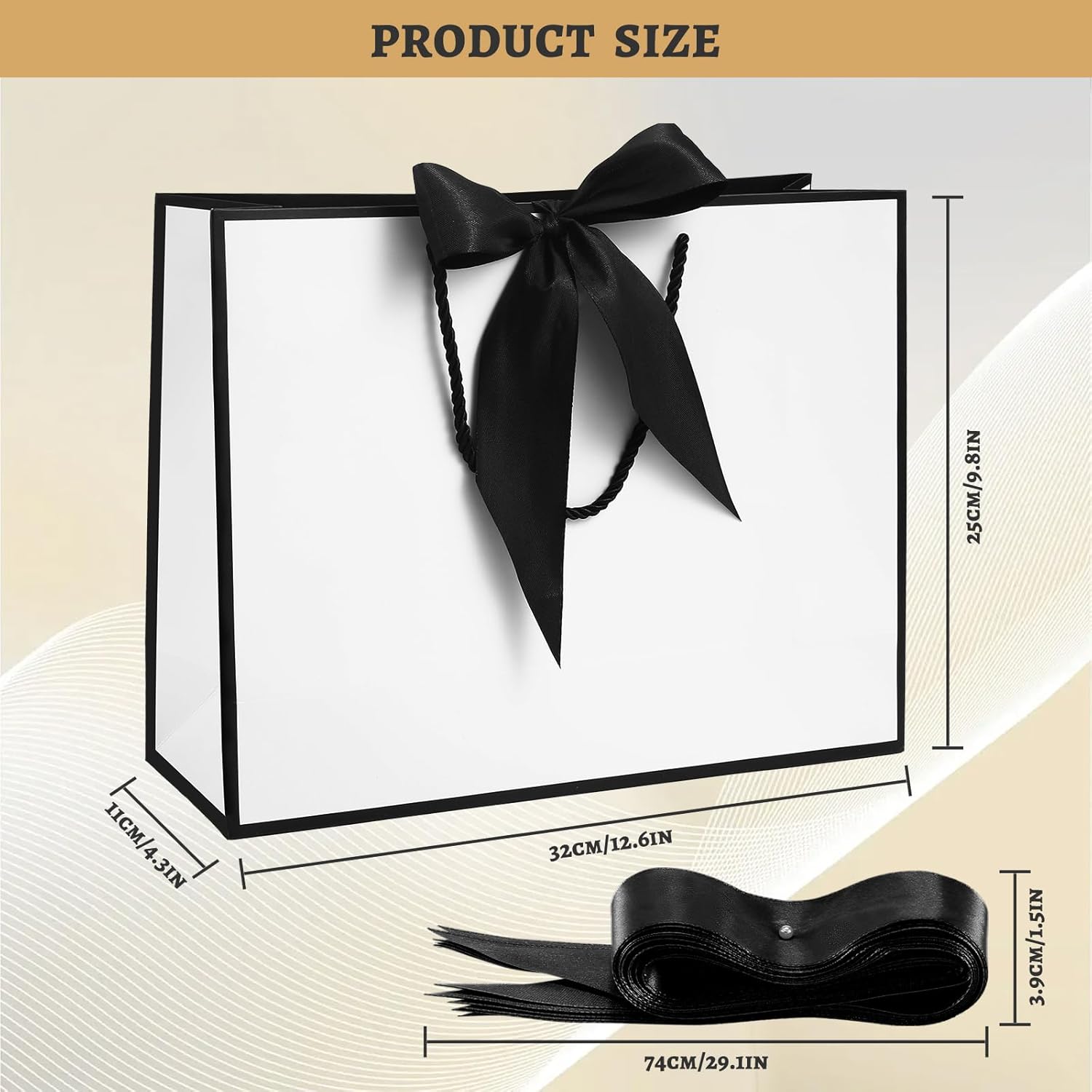 24 Pcs Gift Bags With Handles 12.6x9.8x 4.3in Medium Large Gift Bag with Bow Ribbon Portable Paper Bags for Wedding Thanksgiving Christmas Birthday Housewarming Gifts Bridesmaid Gift Bag White-Black - Image 2