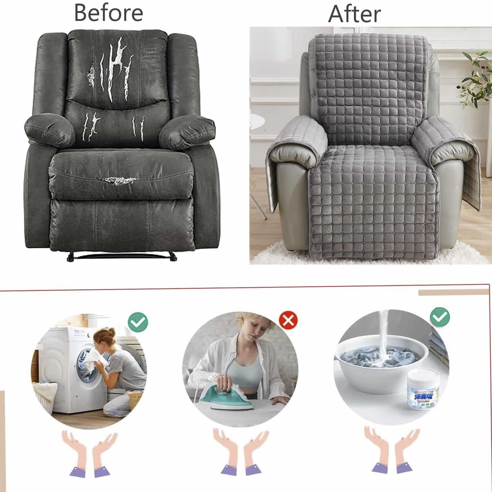 Sesselschoner Mit Armlehne Sessel üBerzug rutschfest Mit Aufbewahrungstasche SesselüBerwüRfe Armlehnenschoner BezüG FüR Zuhause Mit Kindern Und Haustieren,Gray-1Sitz(53x190cm) (Packung mit 2)
