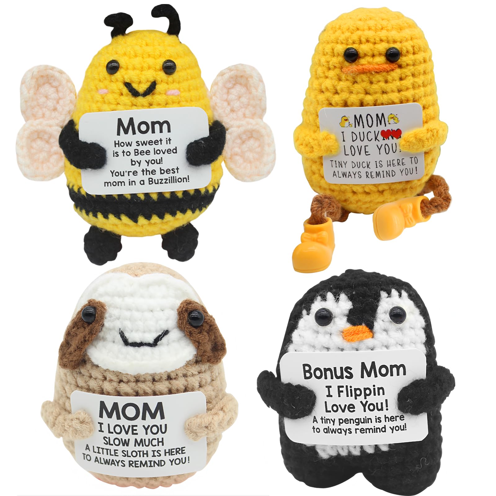 WUEURU 4 PCS Positive Crochet Animals Gifts,Funny Birthday Gifts for Mom, Long Legged Cute Support Duck Mothers Day for Mother's Day, Thanksgiving,Birthday Part