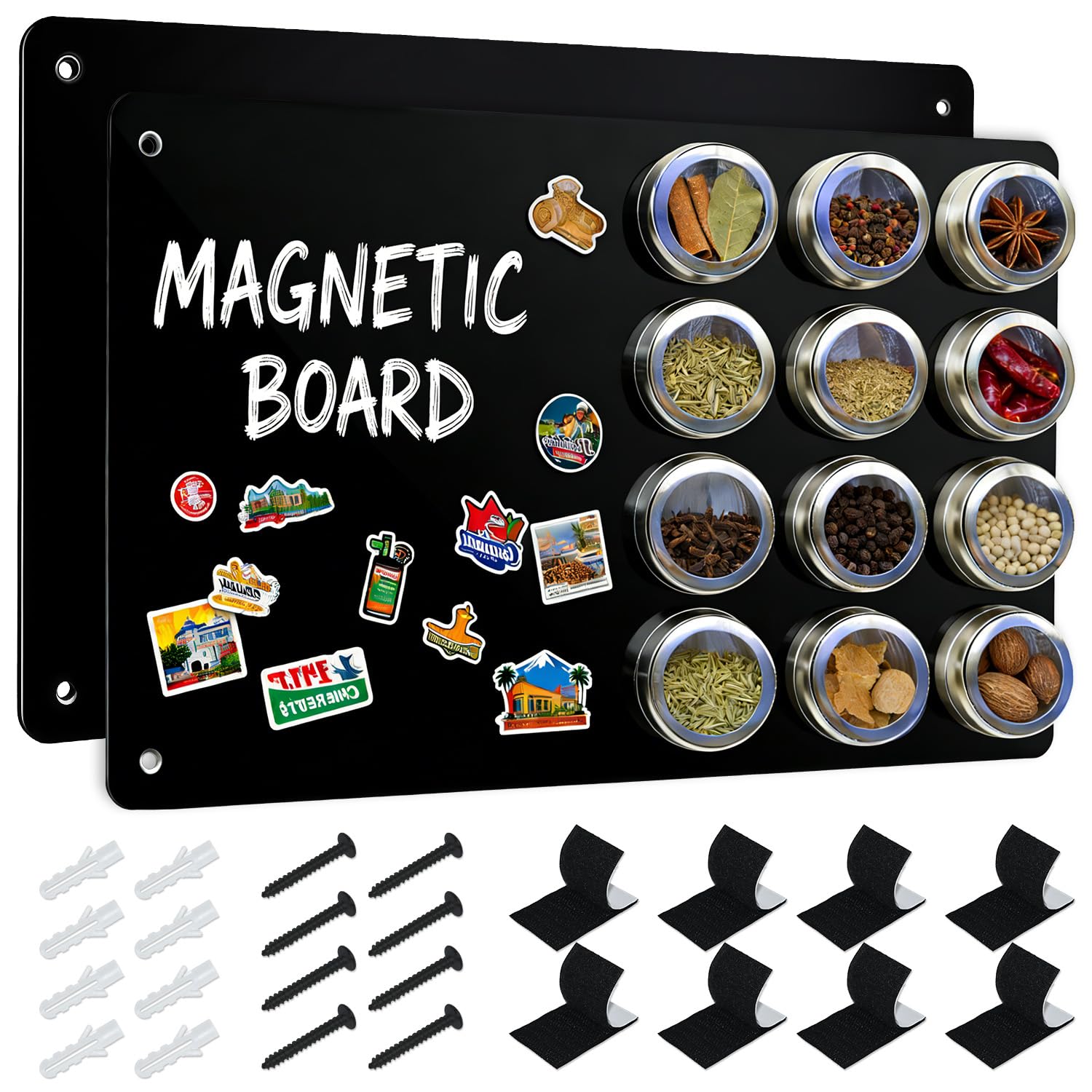 Lot de 2 Tableau Magnétique Mural, 43 x 30cm Plaque Aimantée pour Magnets, Tableau Aimanté Mural pour Aimants et Notes, Autocollant pour Bureau, Cuisine, Réfrigérateur (Noir)