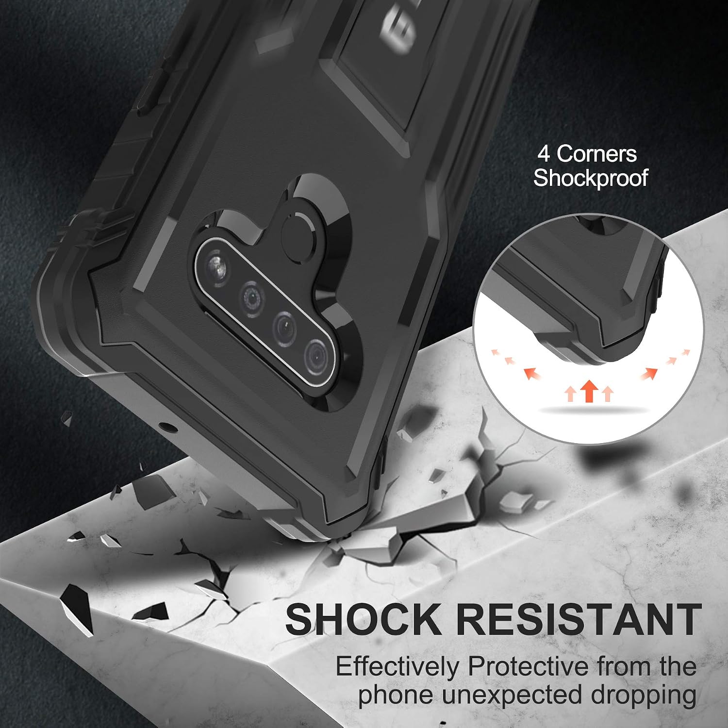 FITO for LG Stylo 6 Case, Dual Layer Shockproof Heavy Duty Case for LG Stylo 6 Phone Without Screen Protector, Built-in Kickstand (Black)