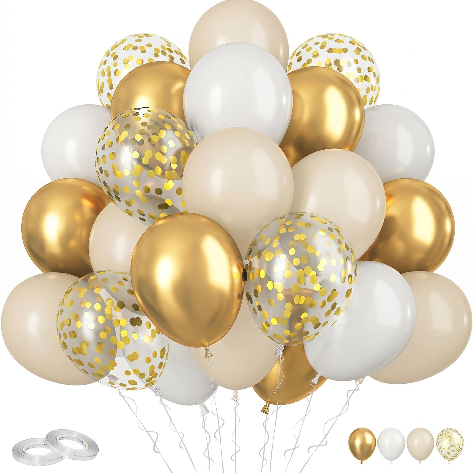 Balloons Gold White Pack of 100, 30 cm Gold Balloon Birthday for Decoration Birthday Balloons, Decoration Wedding, Party Decoration (White and Gold)