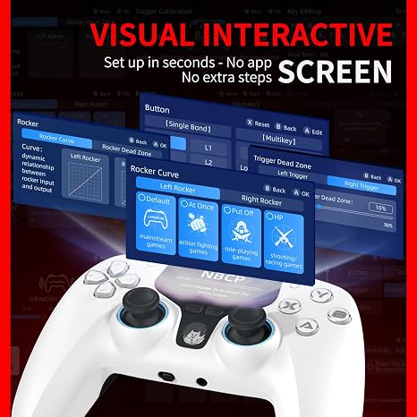 NBCP V6 Wireless PC Controller with Interactive Screen,Gyroscope Calibration & Joystick Drift Repair Function,for PC Windows 7,8,10,11/Android/iOS,Hall Effect Joystick & Trigger,Programmable,Turbo Function,5-Level Vibration Feedback,1000Hz Polling Rate,6-axis Gyro