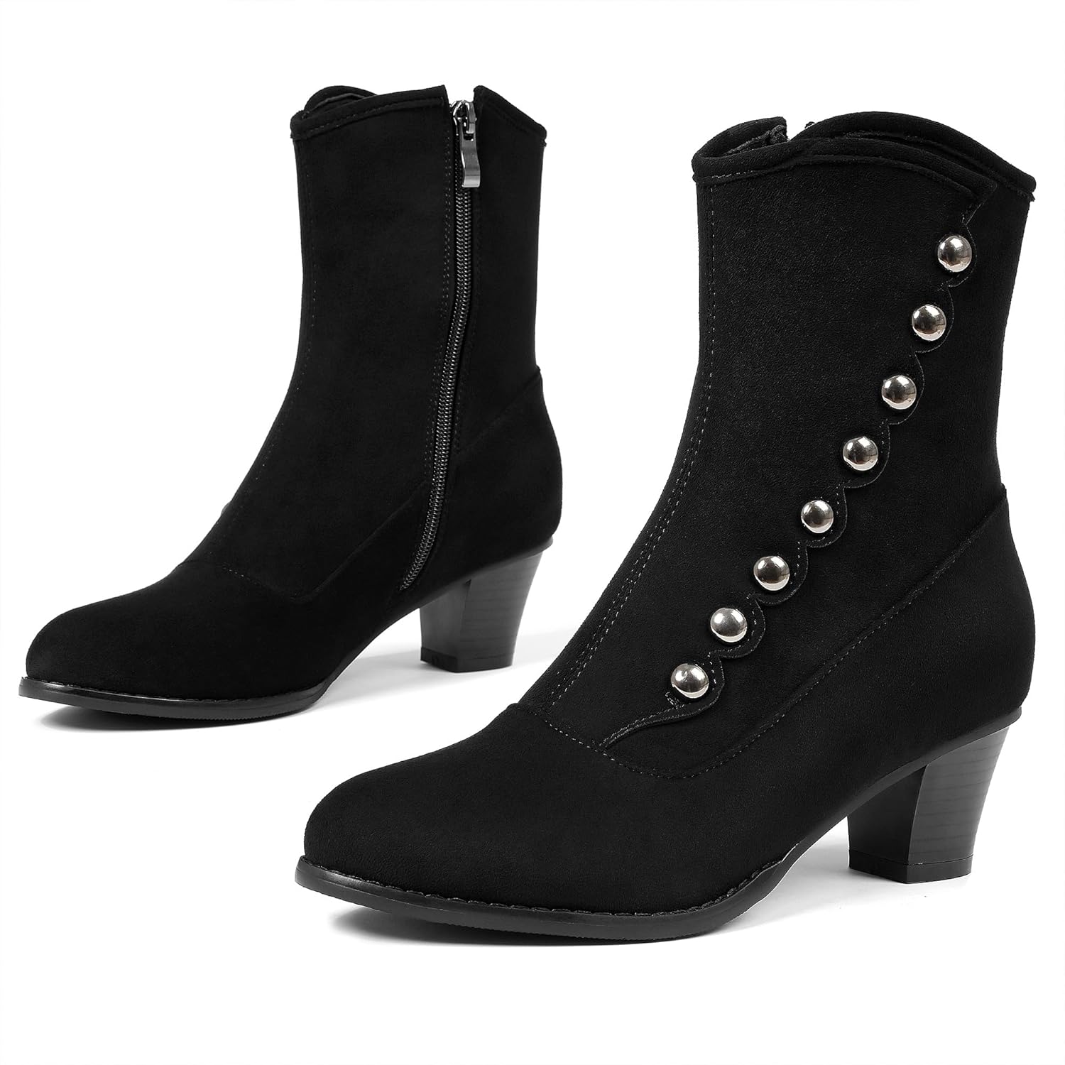 LanreyTaley Women's Victorian Ankle Boots Suede Booties Vintage Chunky Heel Cute Dress Shoes