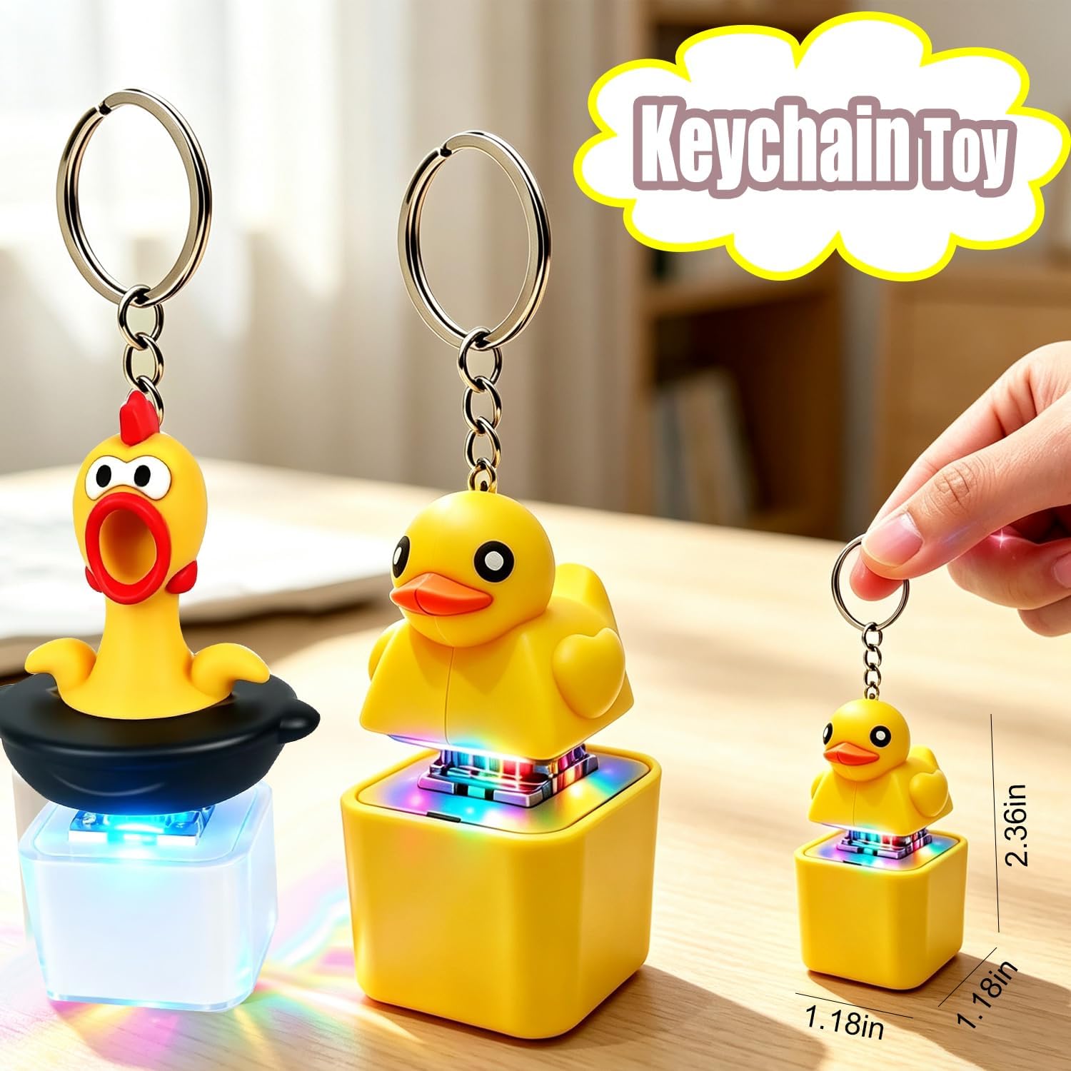 Fidget Keyboard Clicker Keychain 2-Pack, Duck & Chicken Sound Press Sensory Toy with LED Light Up, Rechargeable Type-C Anxiety Stress Relief Desk Toy for Kids, Portable Travel Gift for Office Worker image 3