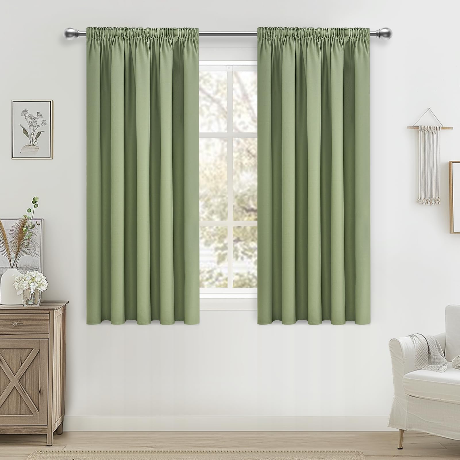 MRTREES Green Blackout Thermal Curtains, Pencil Pleat Curtains for Bedroom Living Room Multiple Hanging Methods