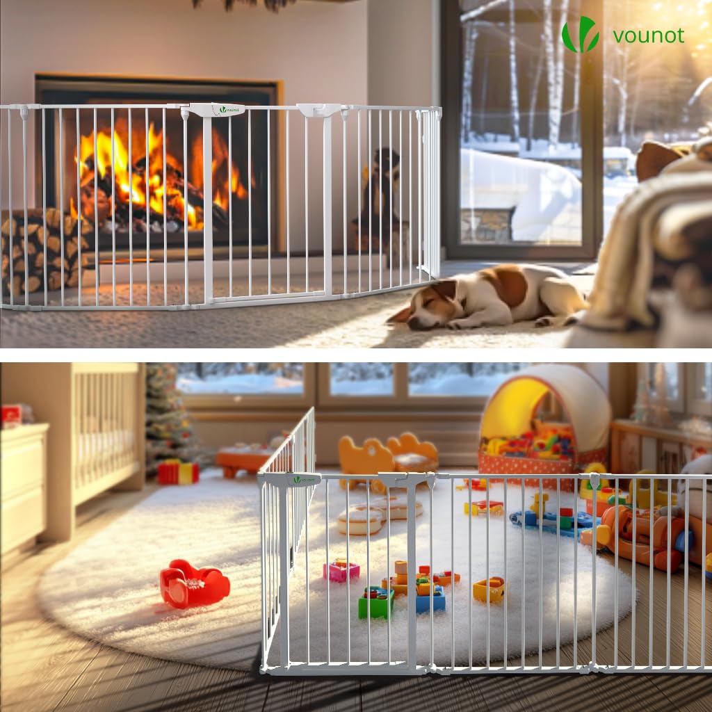 VOUNOT® Barriera di Sicurezza 375 cm per Bambini e Cani, Cancello Cancelletto Griglia di Sicurezza per Camino, Preassemblato, 6 Pannelli Barriera Protettiva Pieghevole per Porte o Scale, Bianco
