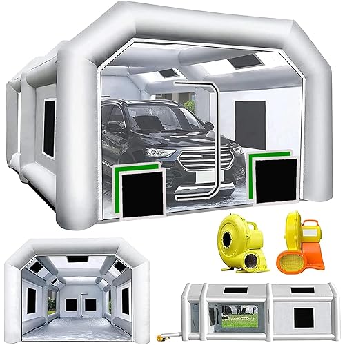 Orionet Inflatable Paint Booth with Multiple Filter Cottons 21.5X13X9Ft Portable Spray Paint Booth with 950W+480W Blowers for Car Parts, Furniture and Other Spray Works