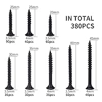 Vista 2 de Juego de 380 tornillos para paneles de yeso, tornillos de madera de 8 tamaños, tornillos de acero negro para paneles de yeso, cabeza de corneta