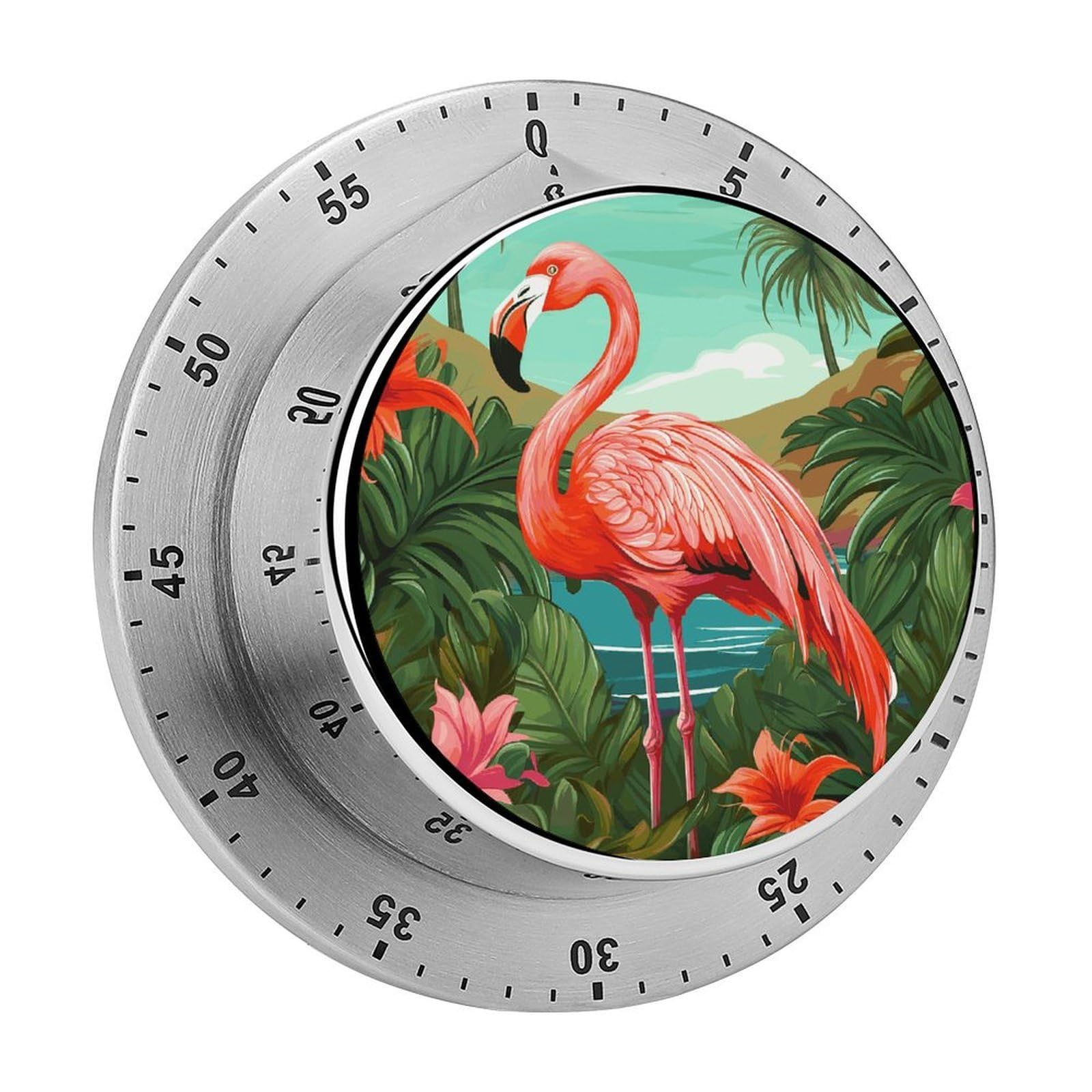 Tropical Flamingo Timer Loud Mechanical Timer Stainless Steel 60-Minute Kitchen Timers Waterproof Chef Cooking Timers Sport Countdown Clock Portable Countdown Alarm Adult
