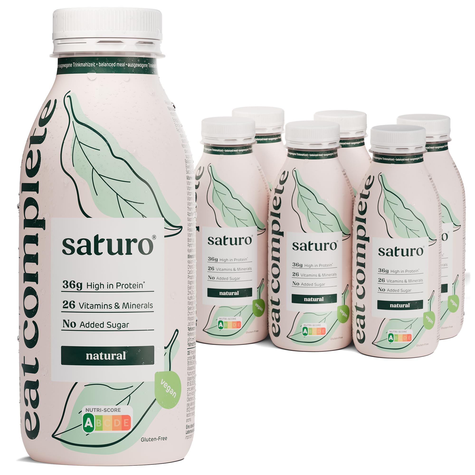 Saturo Trinknahrung Natural | Astronautennahrung | 36 g Protein, zuckerfrei, 400 kcal | Trinknahrung Mit Wertvollen Nährstoffen | 6 x 400 ml