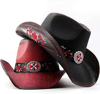 Women Men Cowboy Hats Western Style Belted Sun Protection Holiday Beach Straw Hiking Cap
