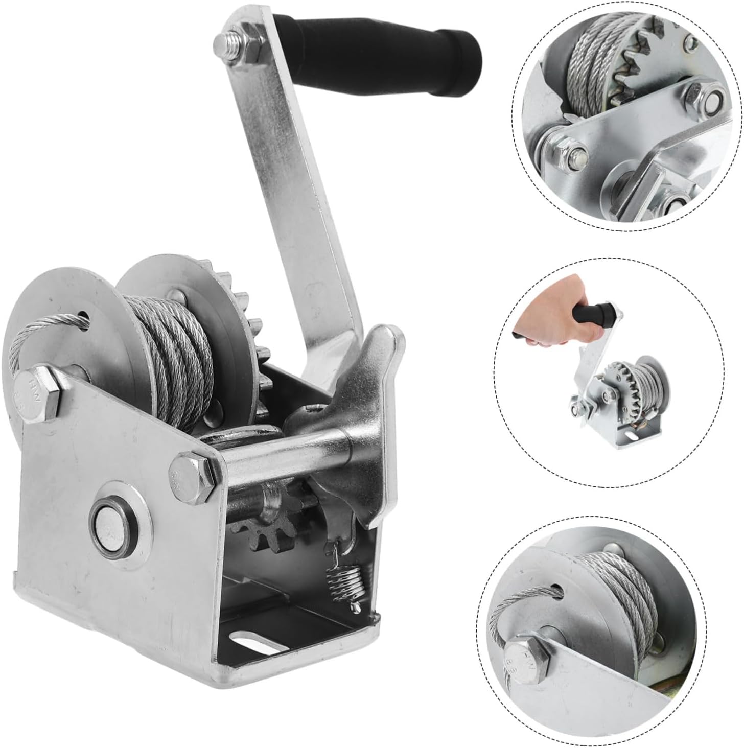 Veemoon Manual Winch System Pull Wire Hand Winch for Boat Trailer Heavy Duty and Pulley