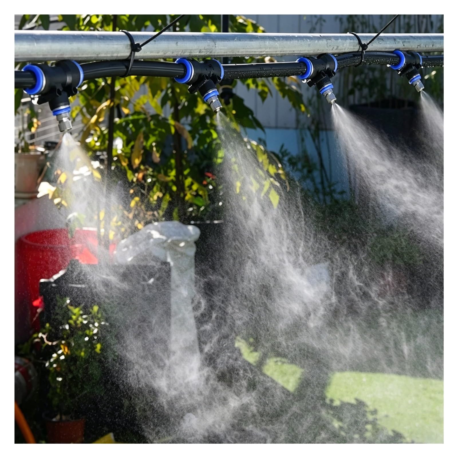 Kit Brumisateur Terrasse Système De Brumisation sur Tuyau D'arrosage : Kit D'arrosage par Brumisation avec Filtre À Eau pour Jardins, Élevages Et Serres, Incluant Un Kit(15m/49')