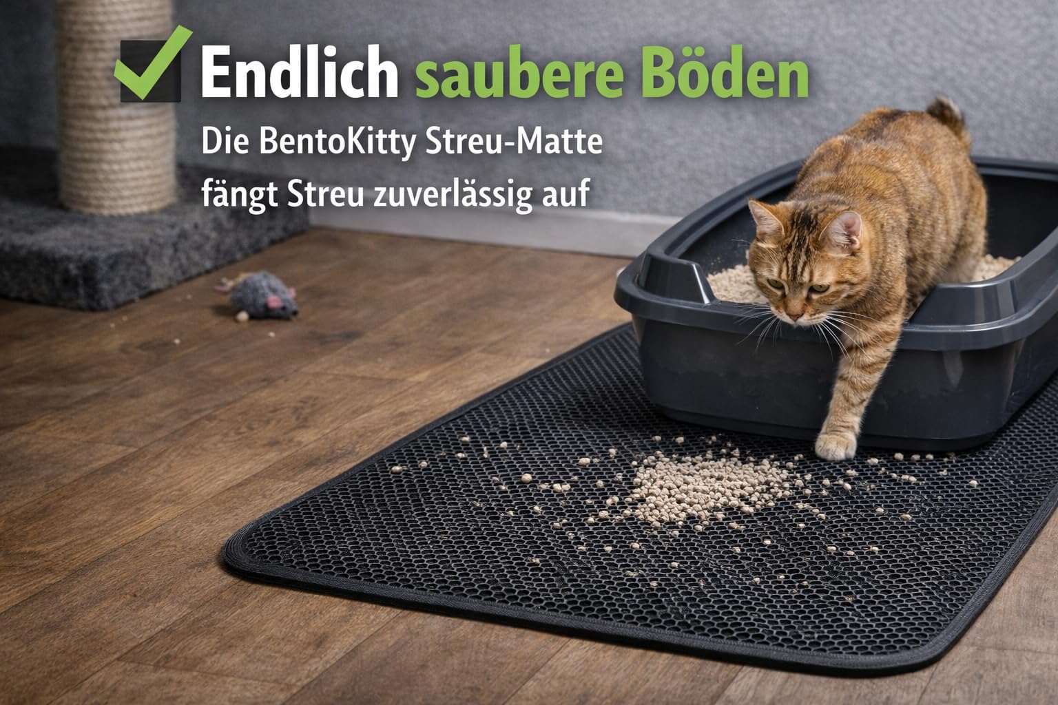 Katzenklo Matte XL (50x75 cm, Schwarz) - abwaschbar wasserdicht einfache Reinigung dank doppeltem Klettverschluss Katzenstreu Matte Katzenhygiene Katzentoilette Katzen WC