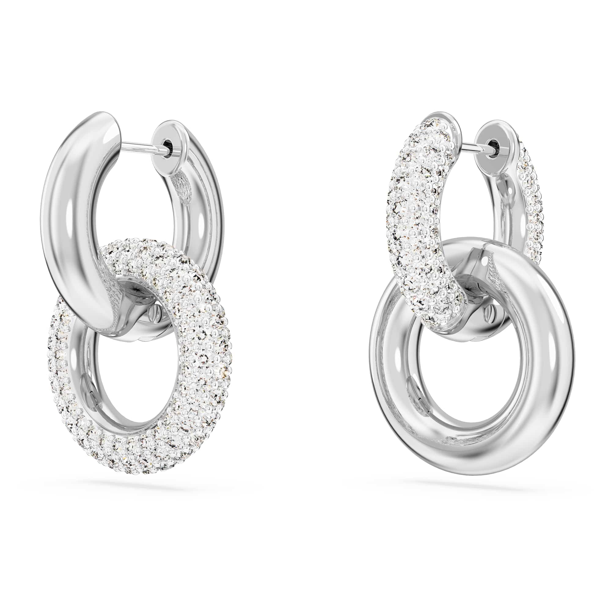 Swarovski Dextera Kolekcja kolczyki koła, asymetryczny design, przeplatana pętla, biały