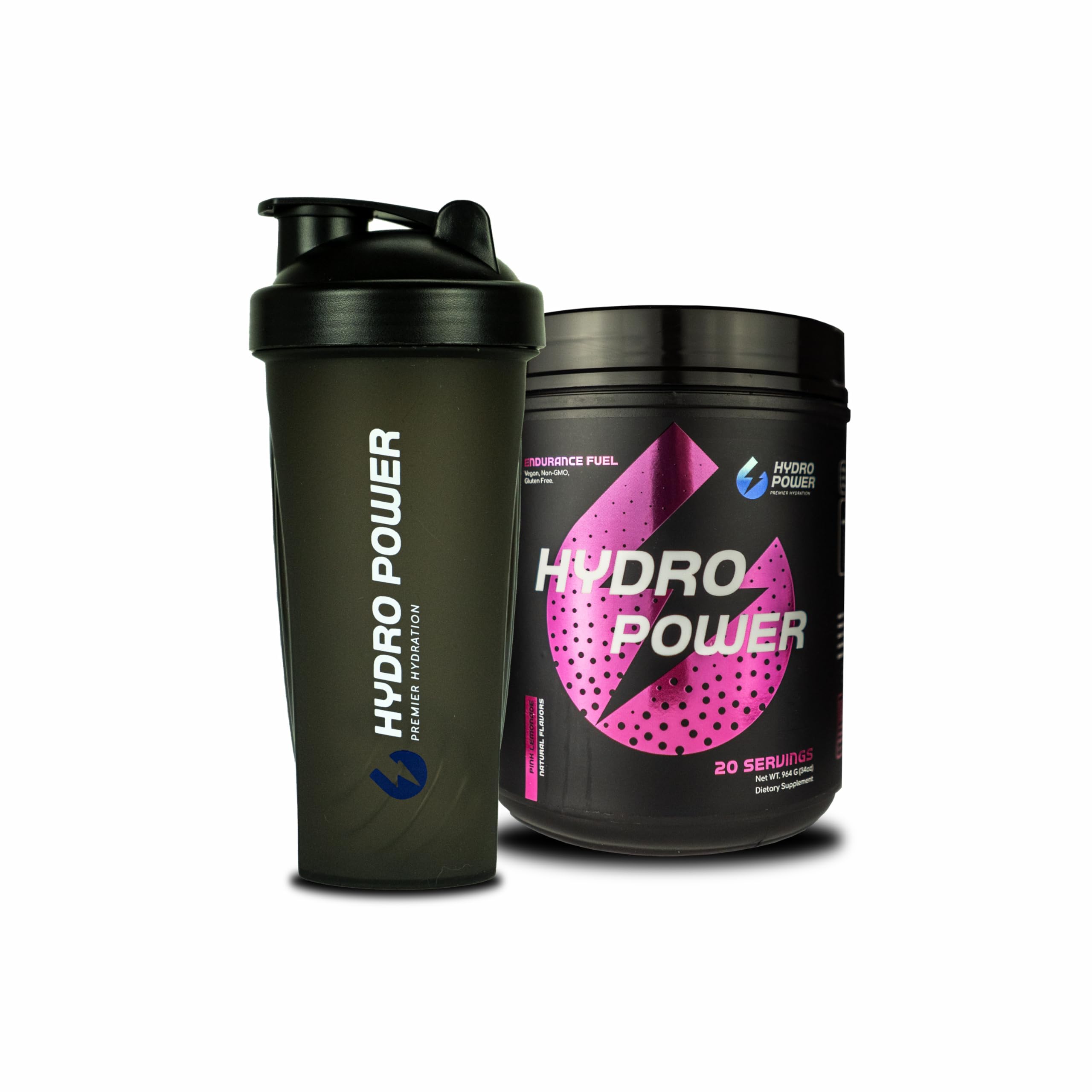Hydro Power Endurance Fuel High Carb Supplement - Pink Lemonade Drink Mix with Shaker - Maximize Endurance & Performance - Electrolyte, Calories Mix, Vegan, Non-GMO, & Gluten Free - 20 Serving 34 Oz