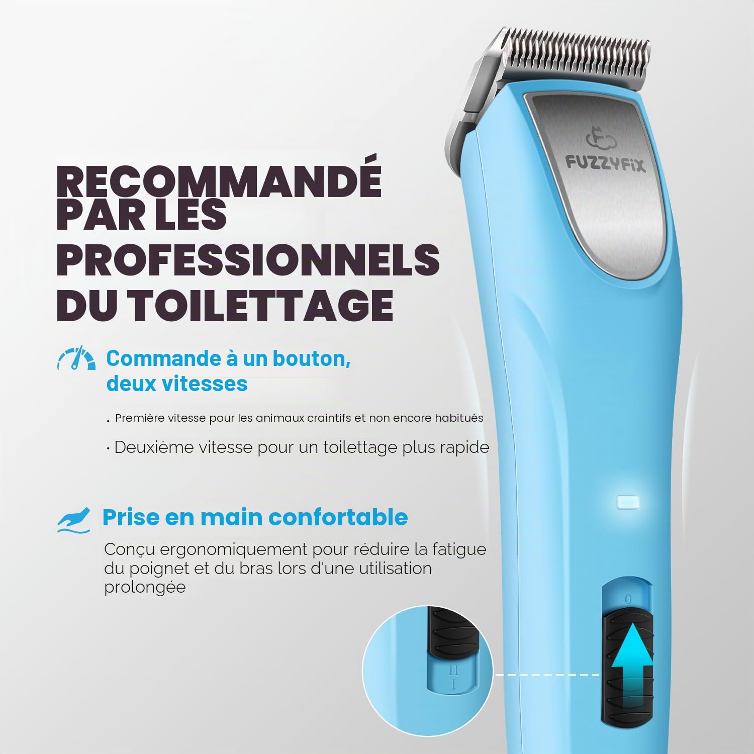 Tondeuse professionnelle pour chien pour toilettage, kit de toilettage pour animaux de compagnie pour manteaux épais et lourds à faible bruit, lame en acier inoxydable avec moteur sans balais