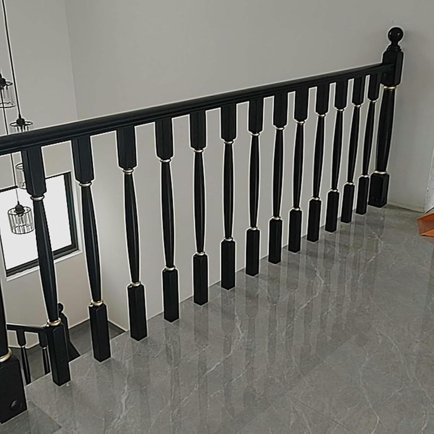 Stair Balusters, 2"" Square Wood Stair Spindle Column, Black Solid Staircase Railing Balusters, Indoor Stairs Banister Balustrades Post with Screws Kit