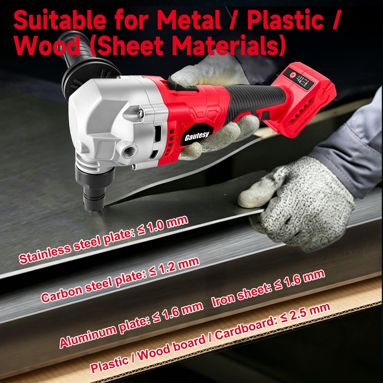 Grignoteuse en métal sans fil compatible avec batterie Milwaukee 18 V, cisaille électrique sans balais 450 W avec 30 000 tr/min, tête de grignoteuse rotative à 360°, grignoteuse électrique pour acier
